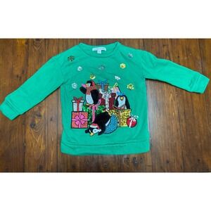 Celebrate Together Kids Green‎ Penguin Christmas Sequin Sweatshirt Size 6 7